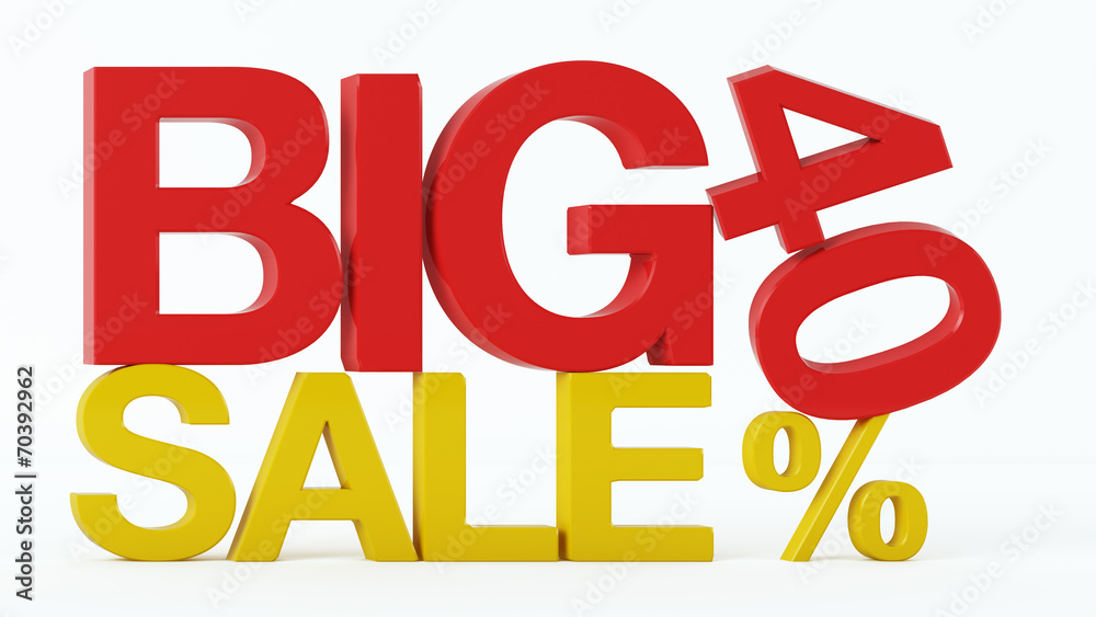 3D rendering of a 40 Percent and Big Sale Text 3D rendering of a 40 Percent and Big Sale Text