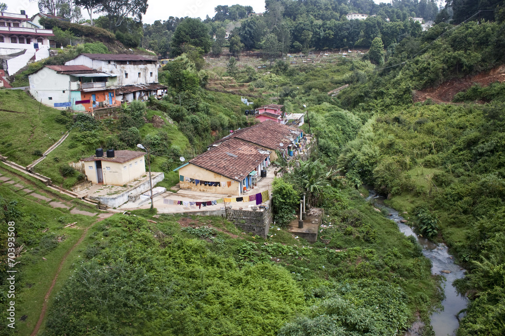 Village in Nilgiri mountains, India.