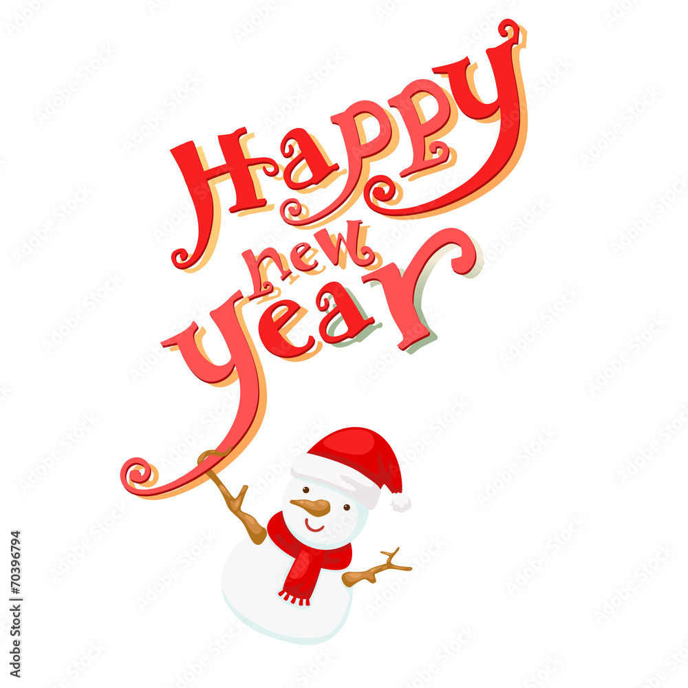 snowman and happy new year typography vector snowman and happy new year typography vector
