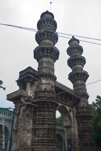 Sillhouettes of Sidi Bashir mosque minarets, Ahmendabad, India photo