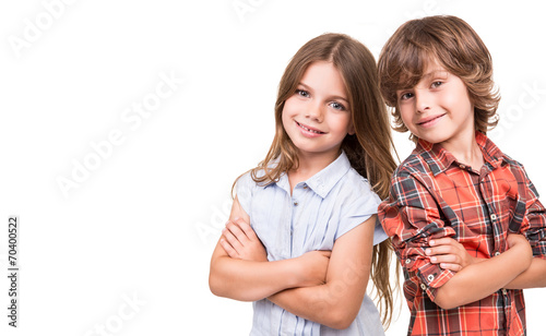 Kids posing over white