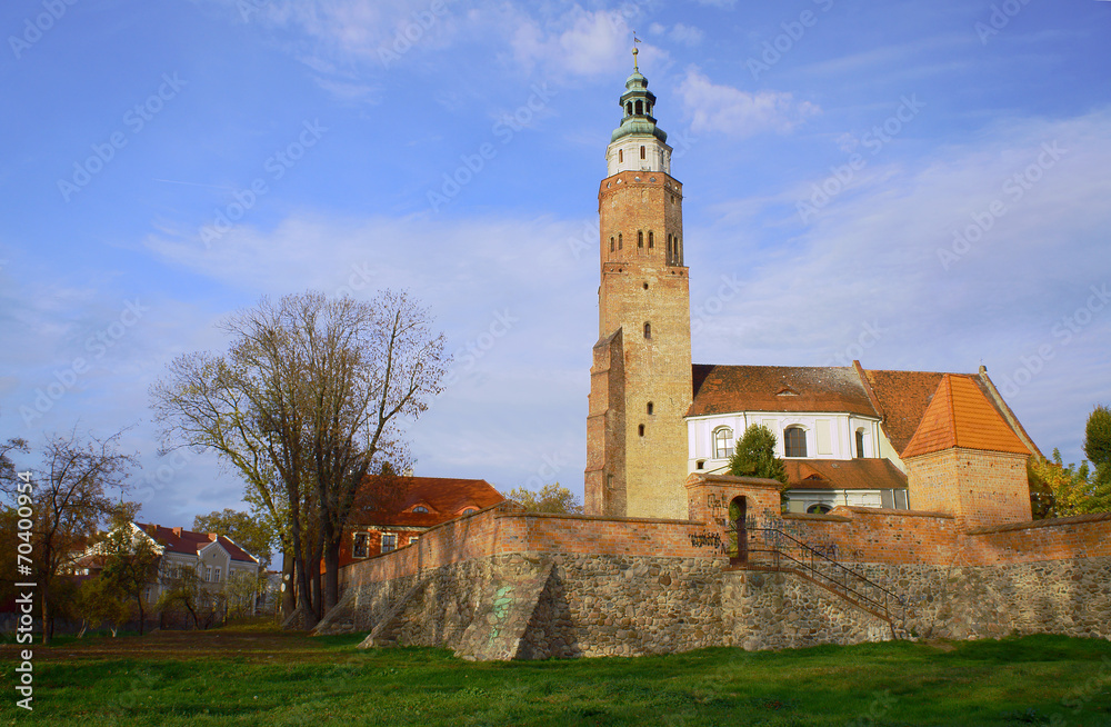 Parish Church and walls in Wschowa, Poland.