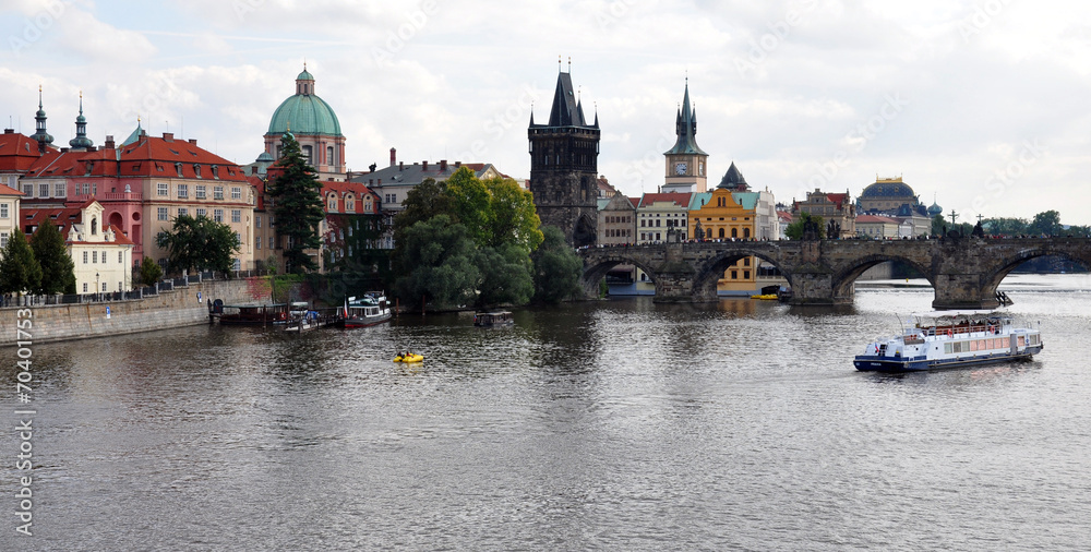 view of the city and the river Vltava in Prague, Czech Republic
