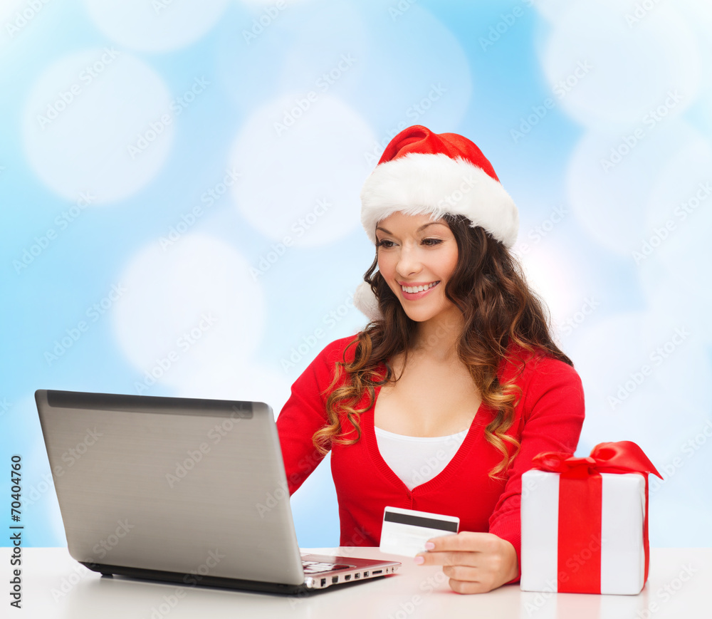 smiling woman with credit card and laptop smiling woman with credit card and laptop