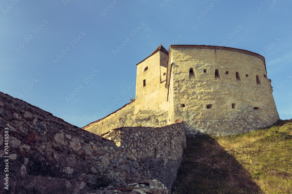 Medieval tower and defence walls of Rasnov citadel, Romania