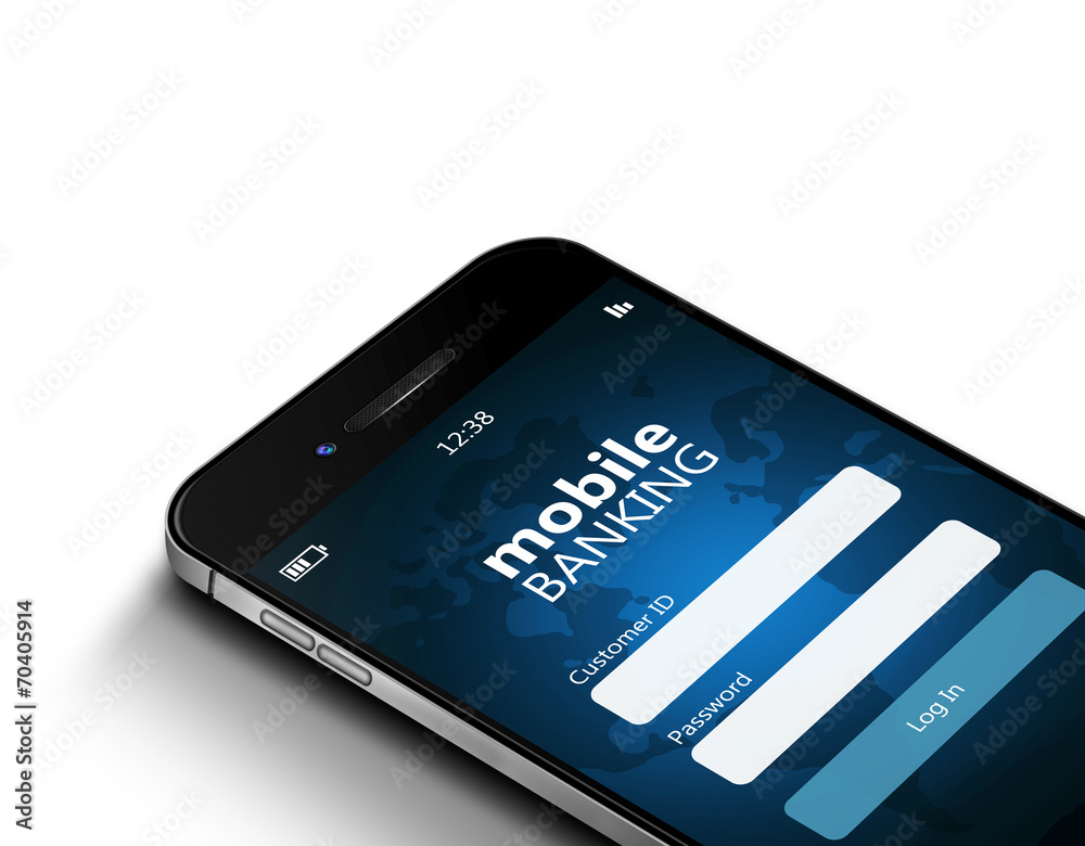 mobile phone with mobile banking screen over dollars mobile phone with mobile banking screen over dollars