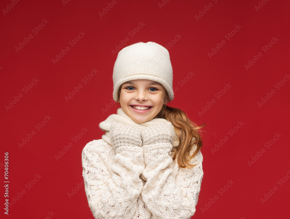 girl in hat, muffler and gloves