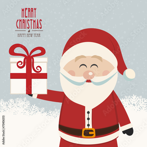 santa claus hold christmas gift snowy background