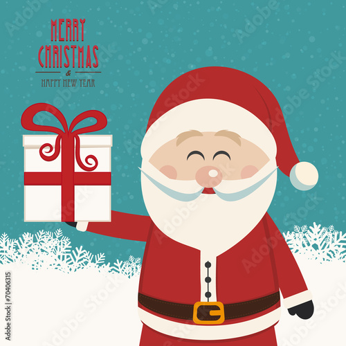 santa claus hold christmas gift snowy background