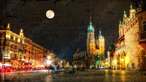 Kraków nocą w stylu retro.