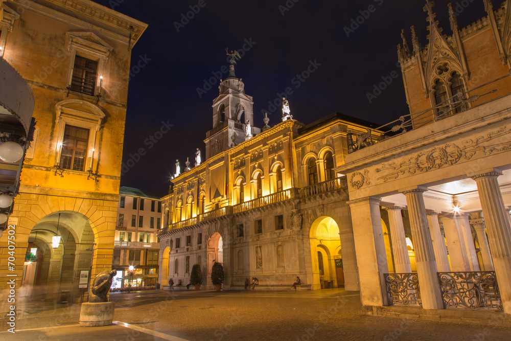 Padua - The Caffe Pedrocchi and Palazzo del Podesta at night.