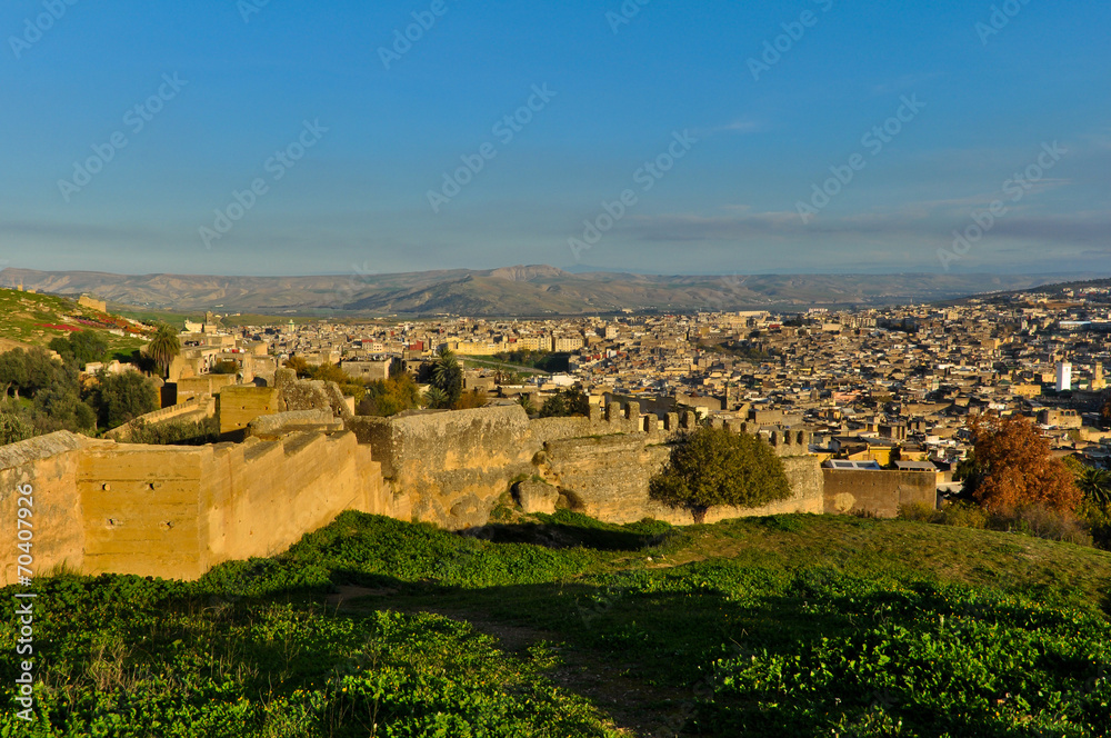 Landscape of Fes Medina (Old Town) with City Walls