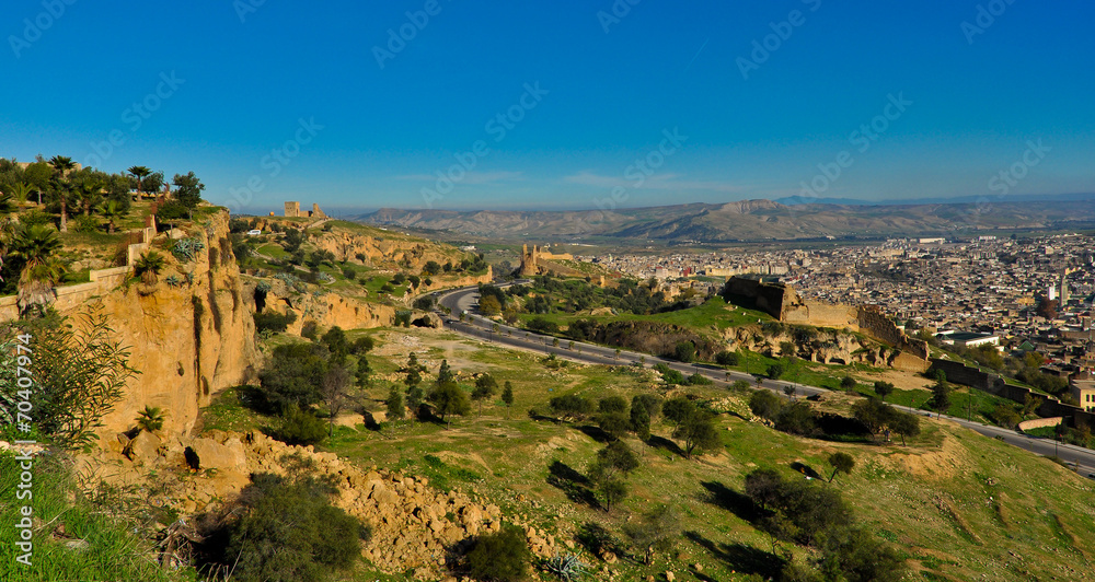 Landscape of Fes Medina (Old Town) with City Walls