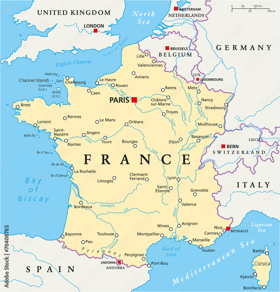 Obraz premium Mapa polityczna Francji