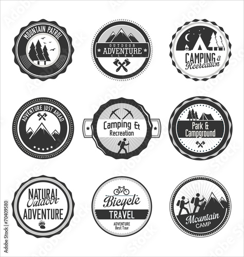 Set of outdoor adventure gray labels