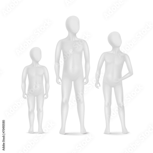 Set of Three Child Mannequins Isolated on White