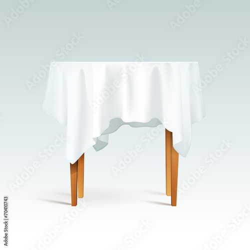 Vector Empty Wood Round Table with Tablecloth