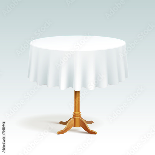 Vector Empty Wood Round Table with Tablecloth