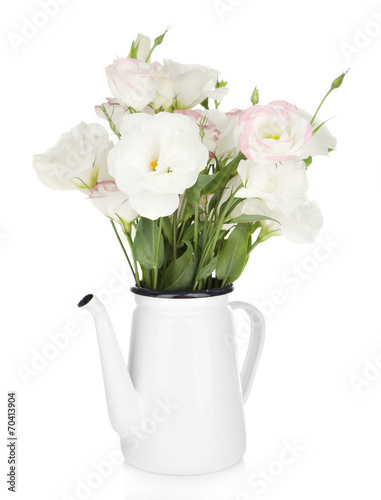 Wallpaper Mural Beautiful eustoma flowers in teapot, isolated on white Torontodigital.ca