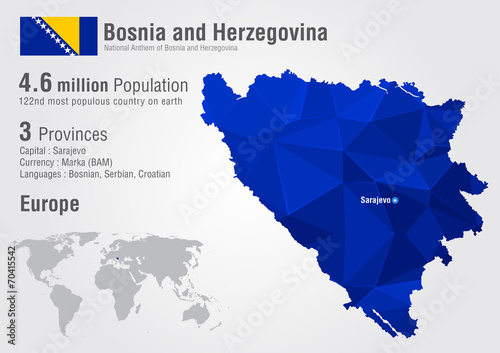 Fotografia, Obraz Bosnia world map with a pixel diamond texture.