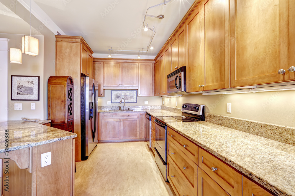 Fototapeta premium Modern kitchen with granite tops and island