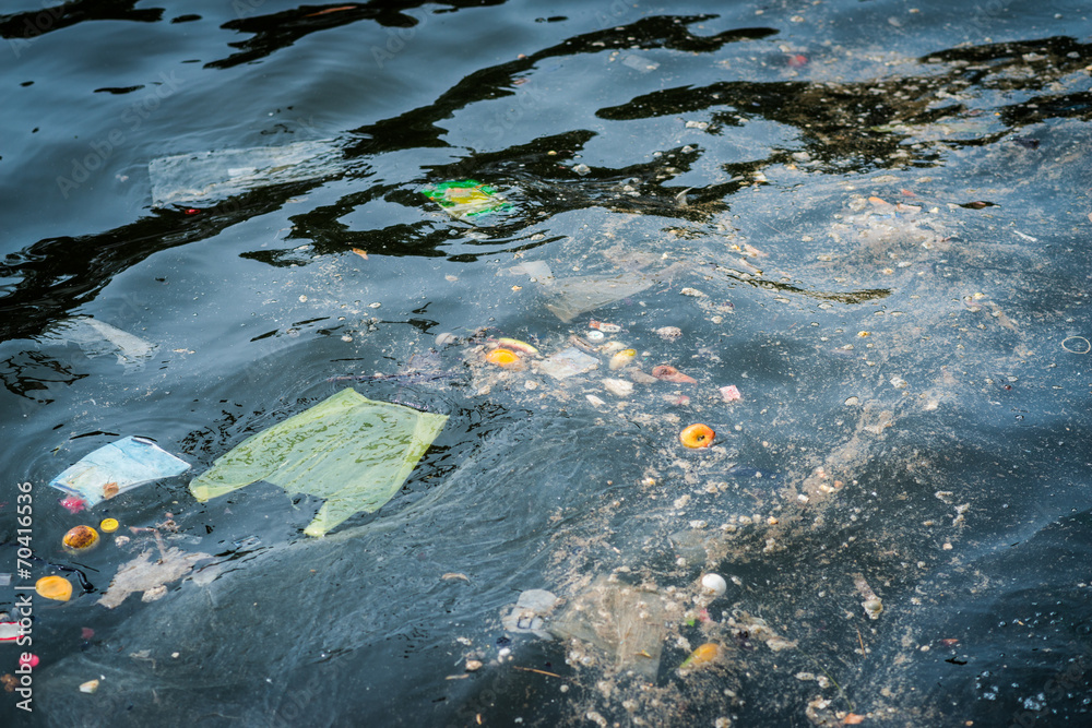 Oil and garbage pollution in the water. Oil and garbage pollution in the water.