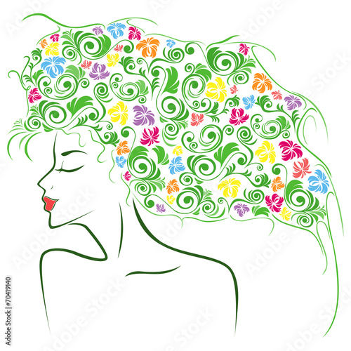 Female contour with colourful floral elements