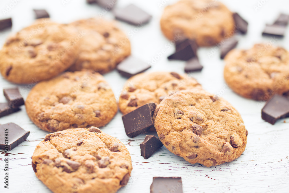 chocolate cookies on old wooden table