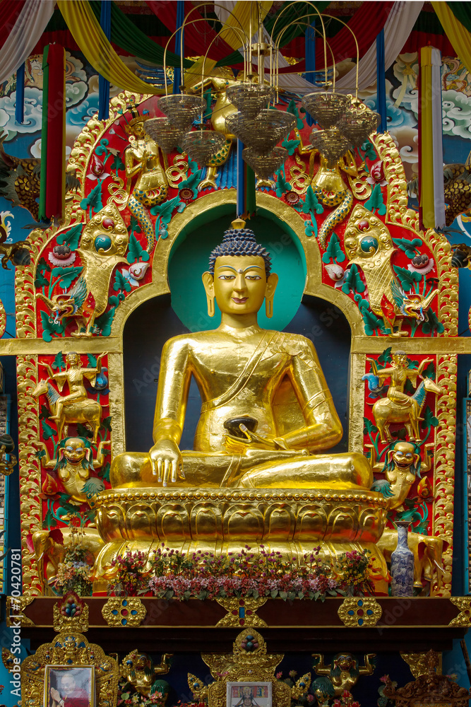Golden temple in the Namdroling Monastery in Bylakuppe, Karnatak