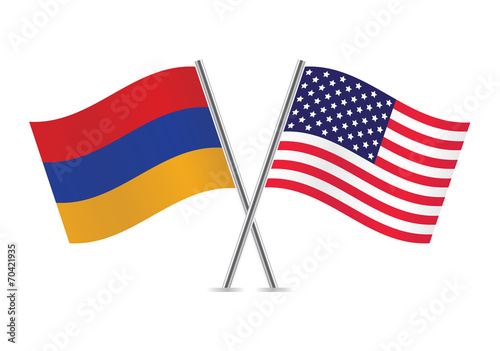 American and Armenian flags. Vector illustration.
