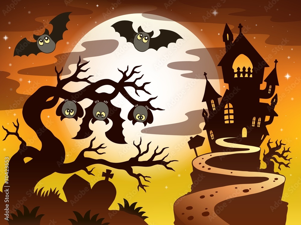 Theme with Halloween silhouette 2 - obrazy, fototapety, plakaty 