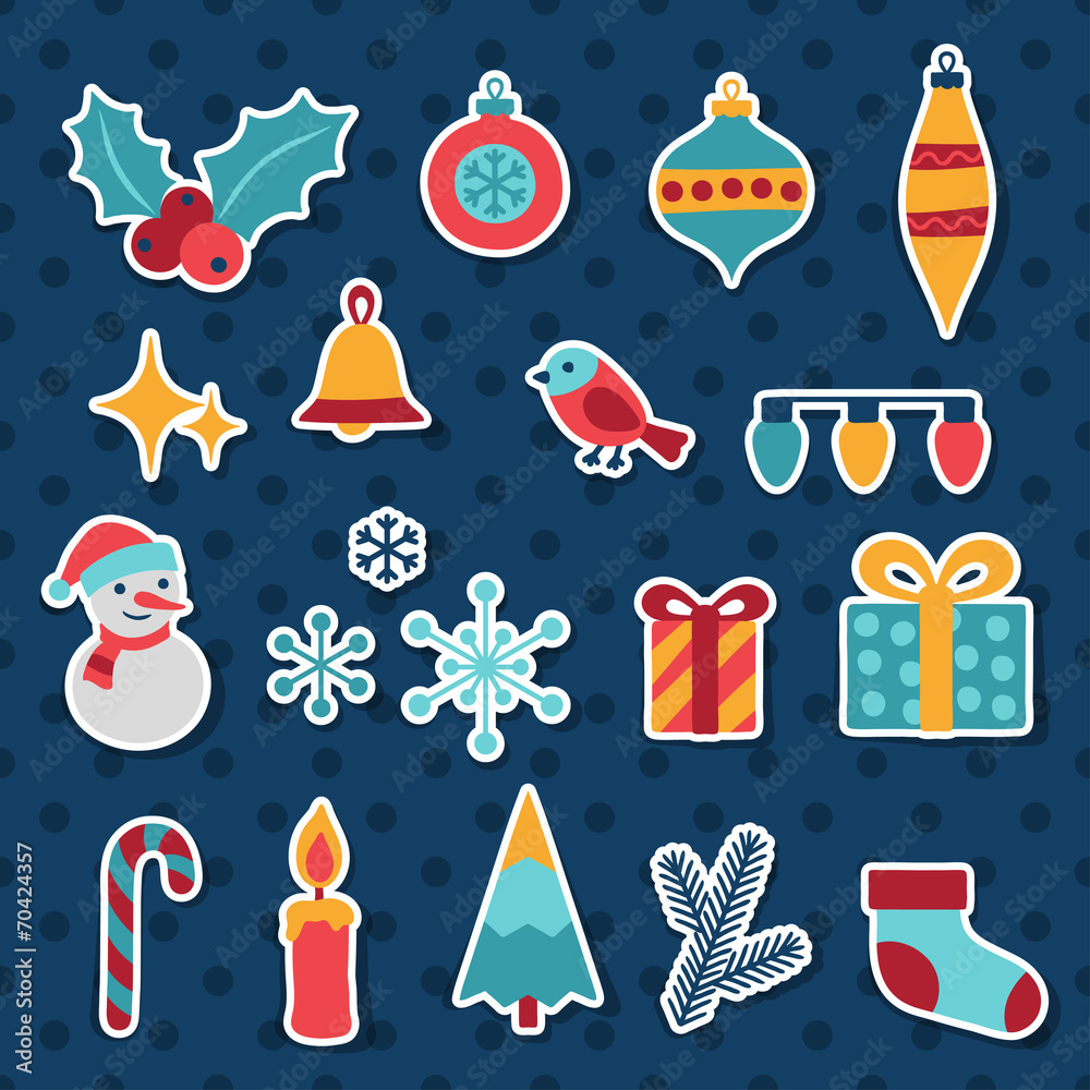 Set of Merry Christmas and Happy New Year icons. Set of Merry Christmas and Happy New Year icons.