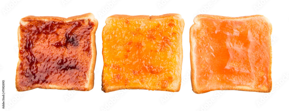 Mix fruit, blueberry, orange fruit jam spread on bread toast Mix fruit, blueberry, orange fruit jam spread on bread toast