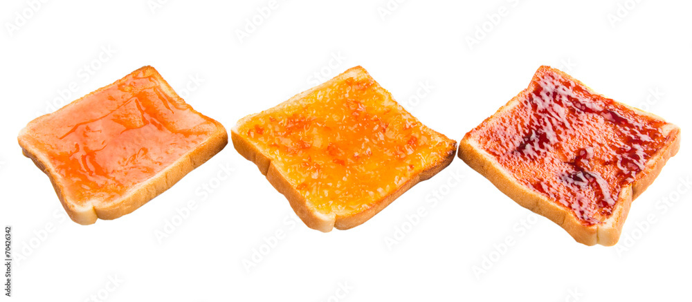 Mix fruit, blueberry, orange fruit jam spread on bread toast