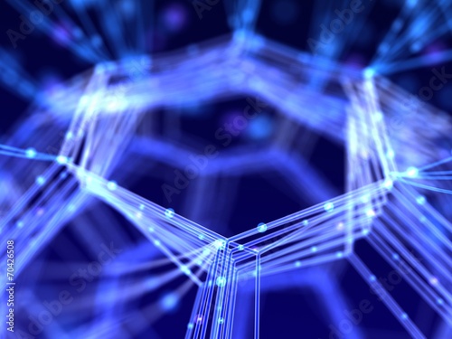 Closeup network. Abstract nanotechnology 3d illustration.