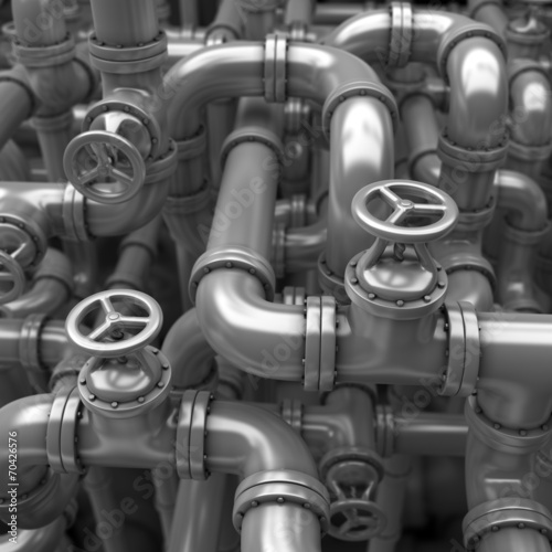 Industrial 3d illustration. Maze made of pipes