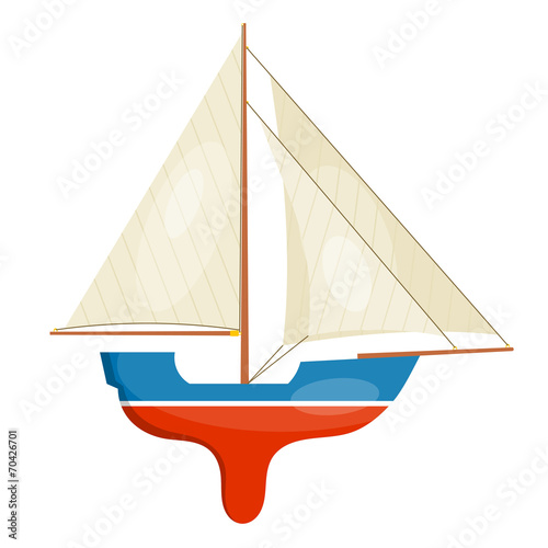 A miniature model of sailboat isolated on white background. Vect