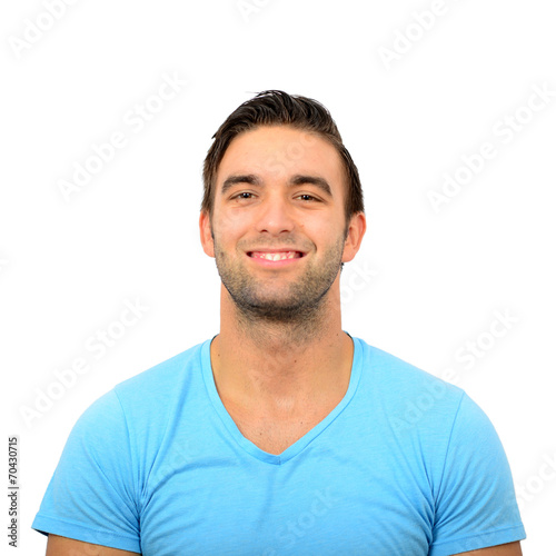 Portrait of handsome man smiling against white background
