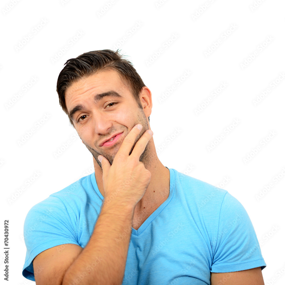 Portrait of man with funny face against white background Portrait of man with funny face against white background