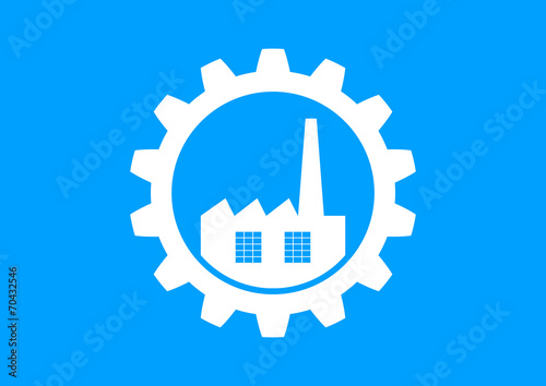 White industrial icon on blue background