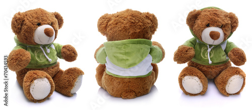 Teddy bear positions on white background