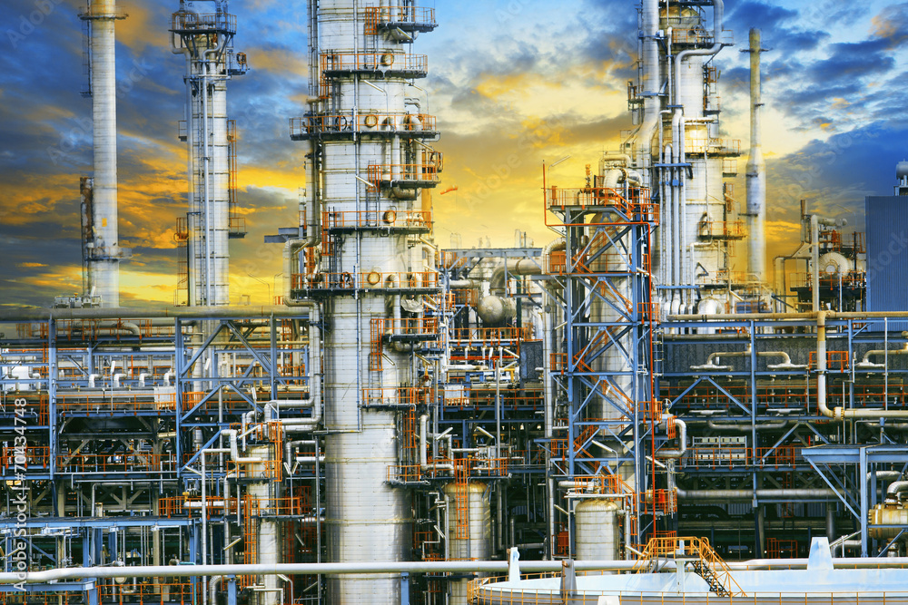 close up exterior strong metal structure of oil refinery plant i