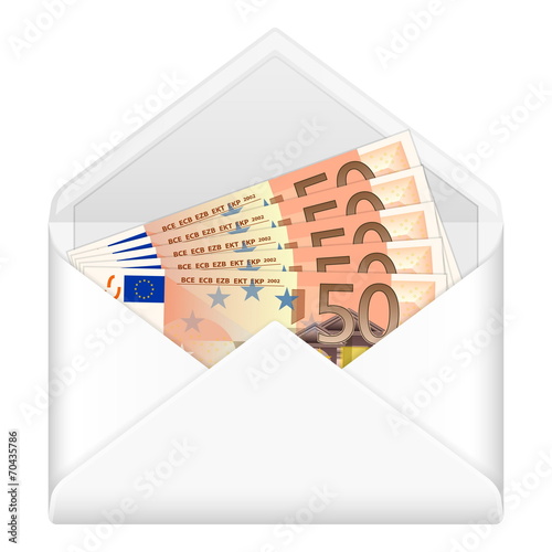 envelope and fifty euro banknotes