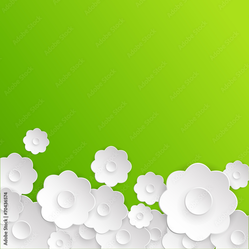 Paper white flowers on green background. Paper white flowers on green background.