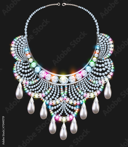 necklace female brilliant with jewels on black
