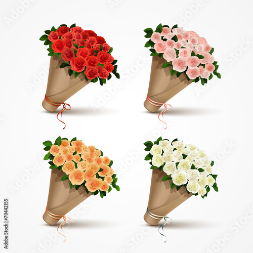 Set Bouquets of Roses Isolated