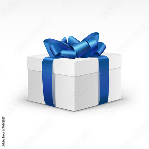 White Gift Box with Blue Ribbon Isolated