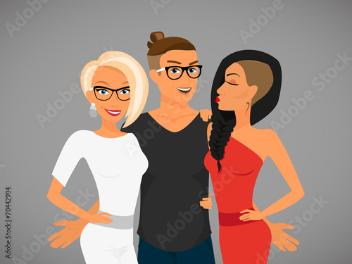 Hipster guy and hispretty girlfriends