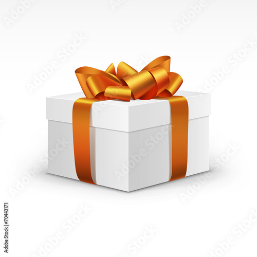 White Gift Box with Orange Ribbon Isolated