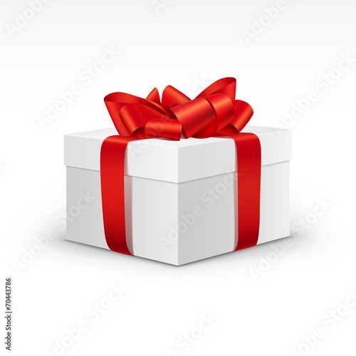 White Gift Box with Bright Red Ribbon Isolated